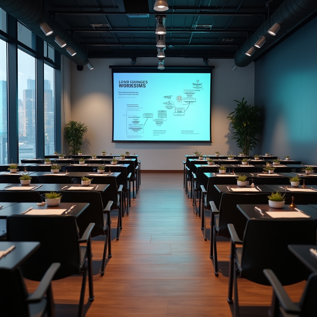 Školící místnost připravená pro workshop manažerů